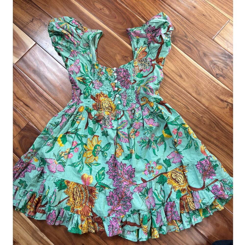 House of Harlow 1960 Floral Mini Sundress Flutter Sleeve Ruffle Hem Pockets